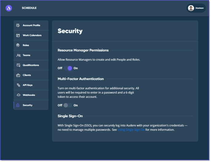 Account Settings SSO