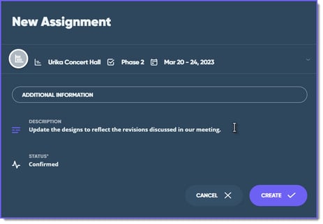 New Assignment Dialog Additional Info