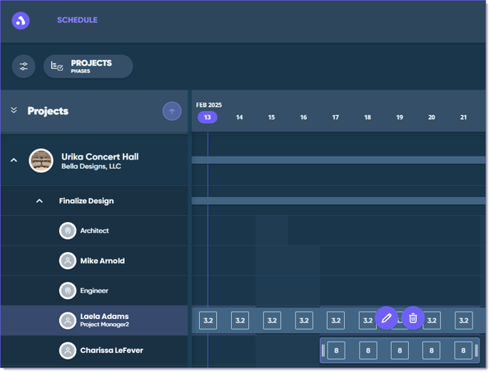 edit and delete floatin action buttons status