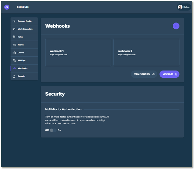 webhooks menu